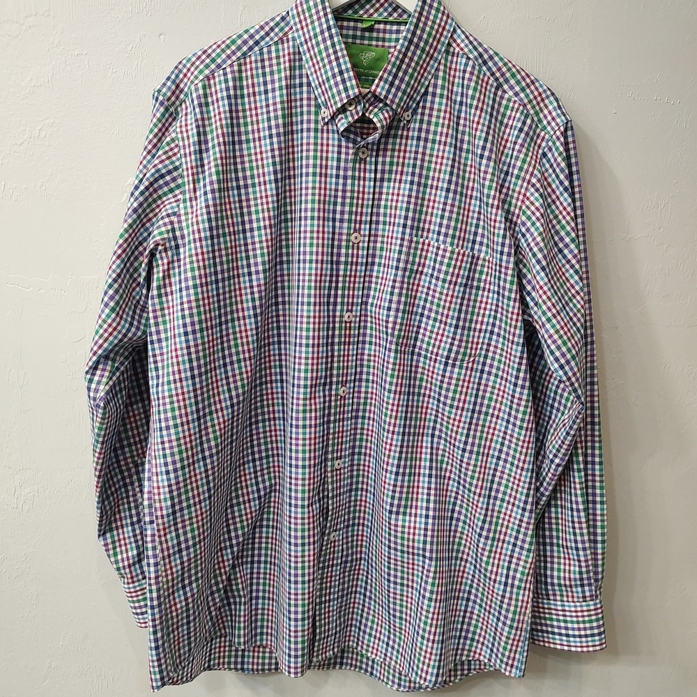 Forsyth Of Canada Shirt Men Sz Large Plaid Long Sleeve Button Down Non Iron